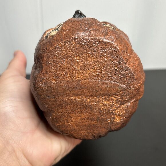 Primitive Black Cat Smiley Whiskers Sculpture w/ Pumpkin Paper Mache Figure - Picture 8 of 9